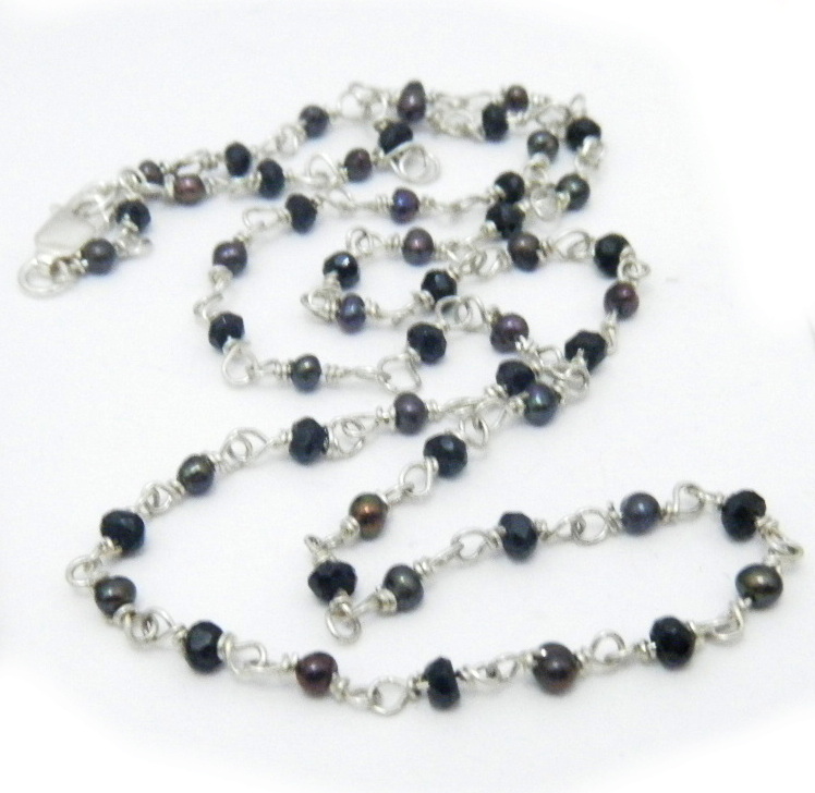 Handmade Black Pearl and Black Zircon Chain
